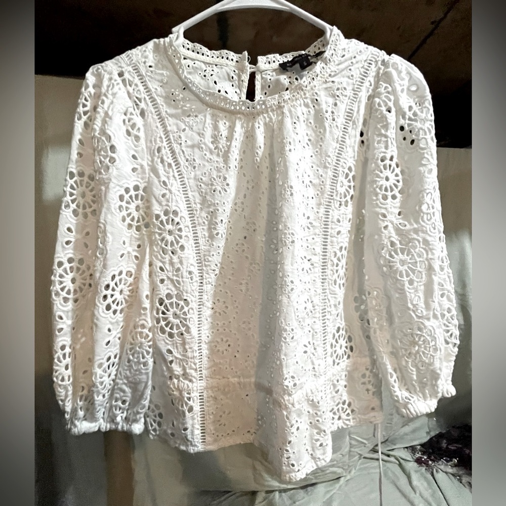Long sleeve eyelet blouse